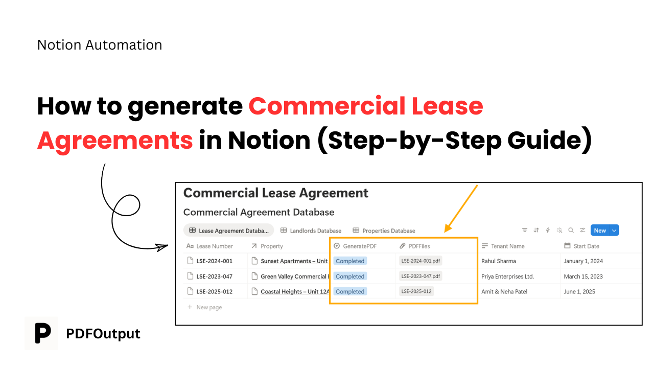 How to generate Commercial Lease Agreements on automation in Notion