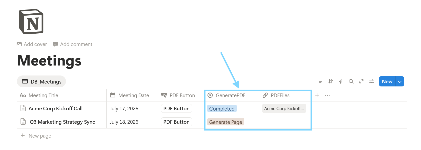 Generate PDFs in Meeting Notes Database using Button or GeneratePDF property